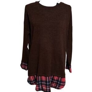 Eloges Layer Look Maroon and Plaid Sweater Women's S Small